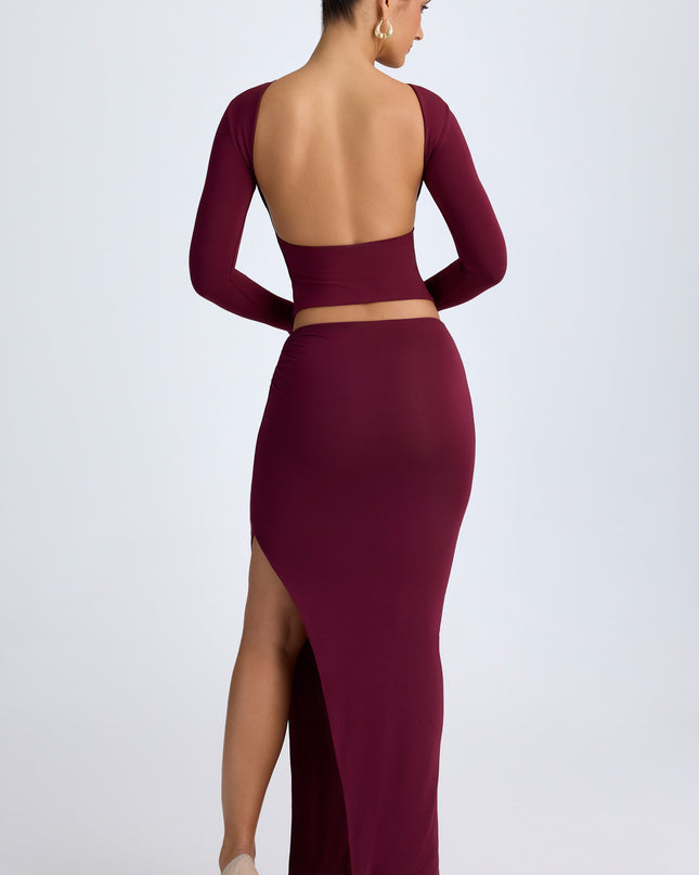 Wine Red Modal Low-Rise Maxi Skirt
