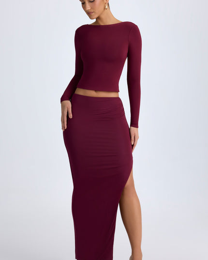 Wine Red Modal Low-Rise Maxi Skirt