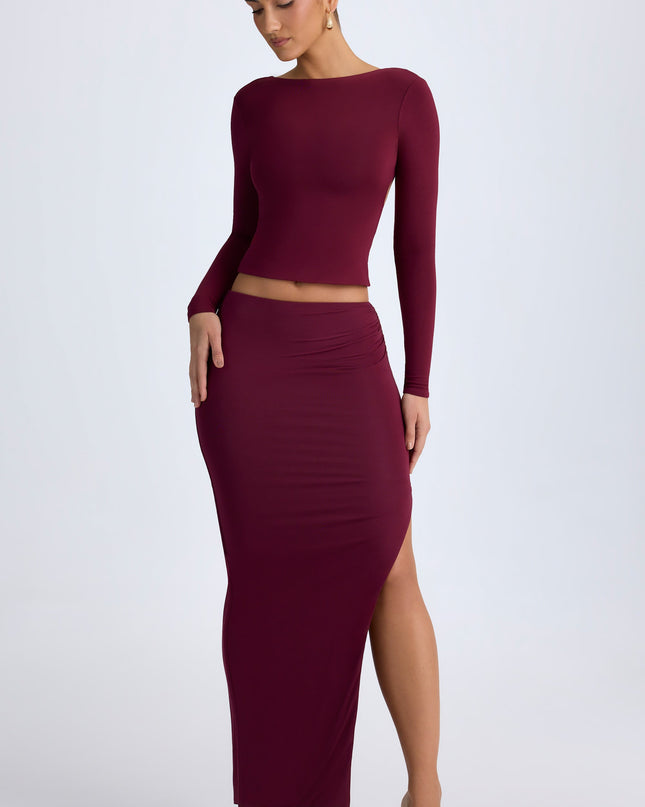 Wine Red Modal Low-Rise Maxi Skirt