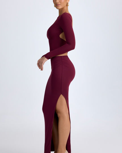Wine Red Modal Low-Rise Maxi Skirt