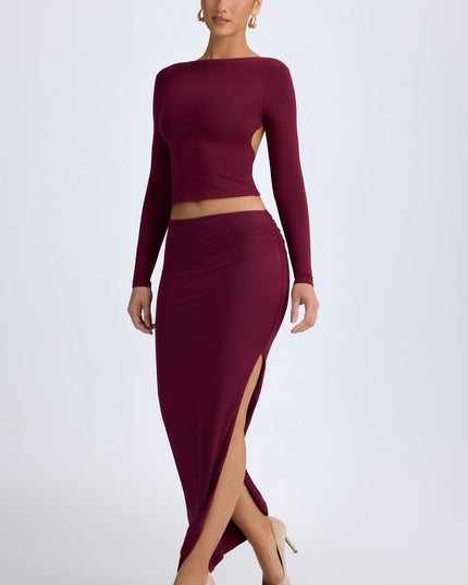 Wine Red Modal Low-Rise Maxi Skirt