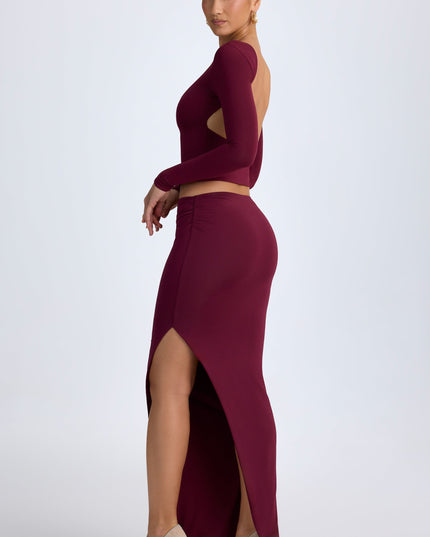 Wine Red Modal Low-Rise Maxi Skirt
