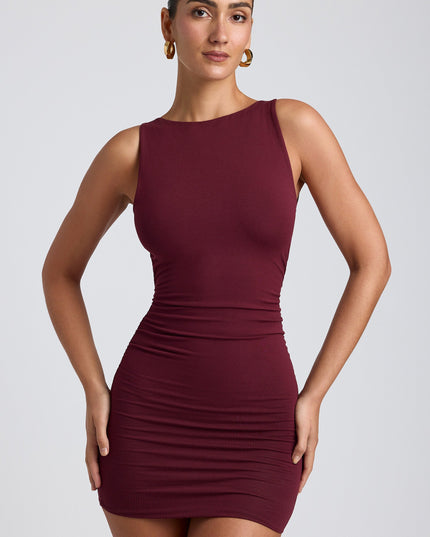 Plum Modal High-Neck Open-Back Mini Dress
