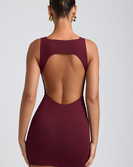 Plum Modal High-Neck Open-Back Mini Dress