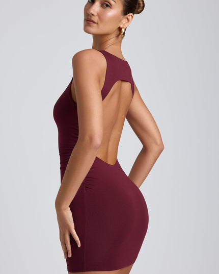 Plum Modal High-Neck Open-Back Mini Dress