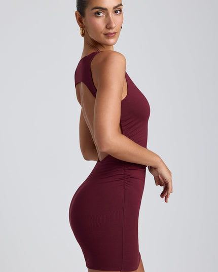 Plum Modal High-Neck Open-Back Mini Dress