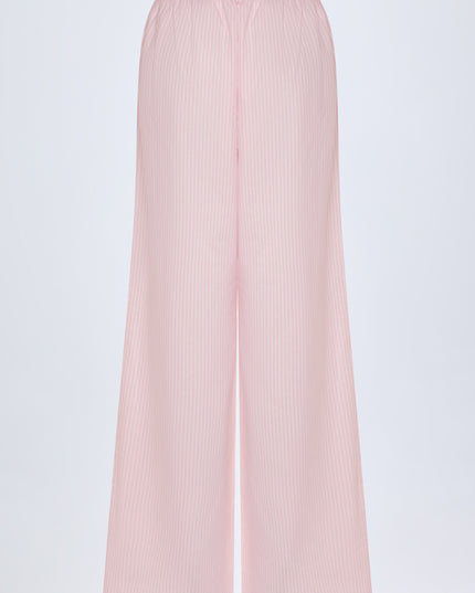 Pink White Stripe Wide-Leg Cotton-Poplin Trousers