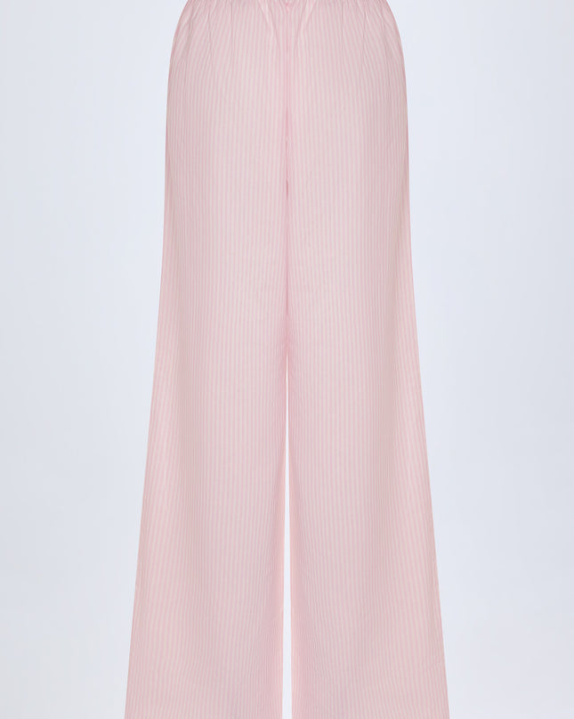 Pink White Stripe Wide-Leg Cotton-Poplin Trousers
