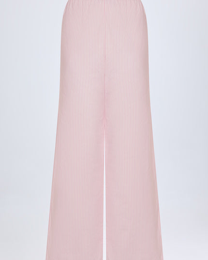 Pink White Stripe Wide-Leg Cotton-Poplin Trousers