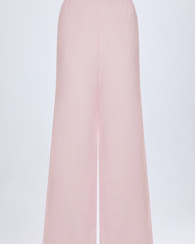 Pink White Stripe Wide-Leg Cotton-Poplin Trousers