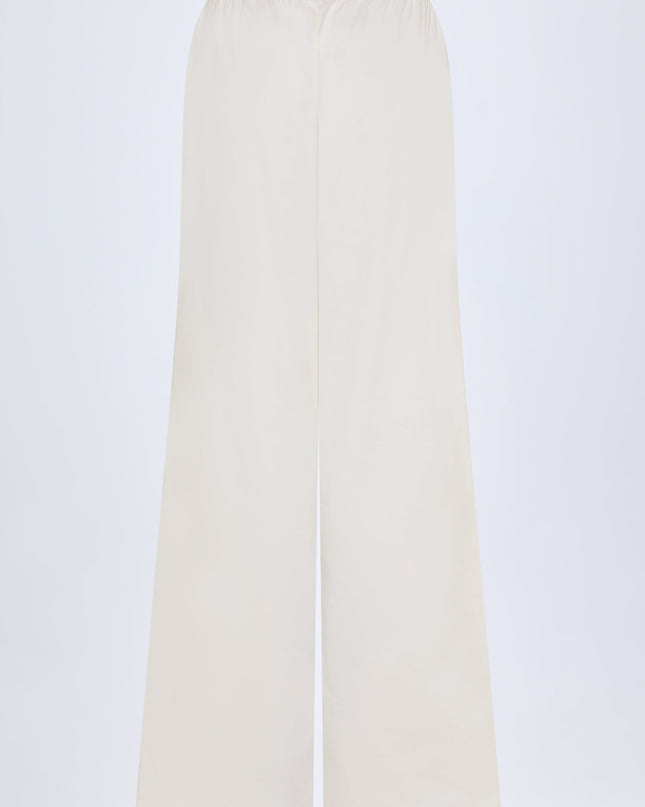White Wide-Leg Cotton-Poplin Trousers