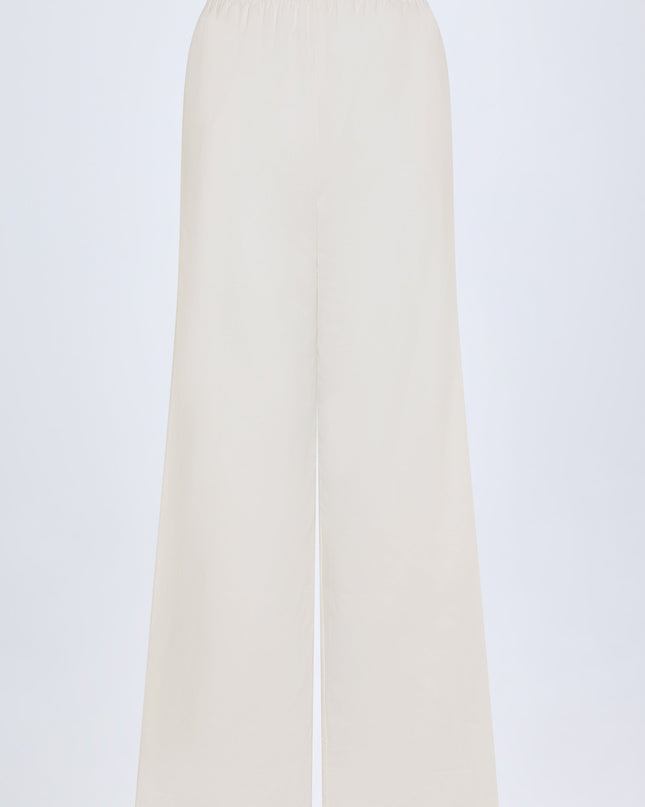 White Wide-Leg Cotton-Poplin Trousers