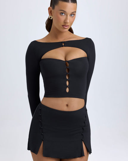 Black Modal Button-Detail Low-Rise Mini Skirt