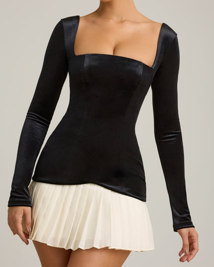 Black Layered Pleated Corset Mini Dress