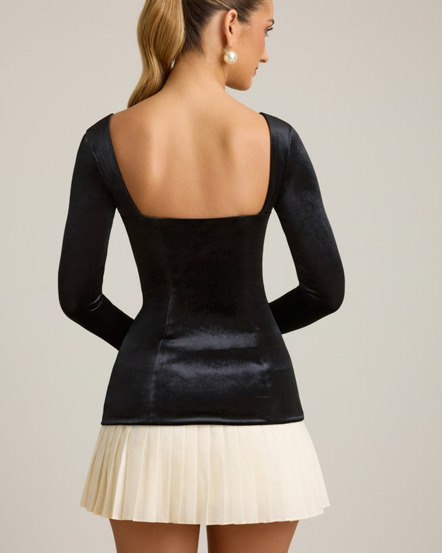 Black Layered Pleated Corset Mini Dress