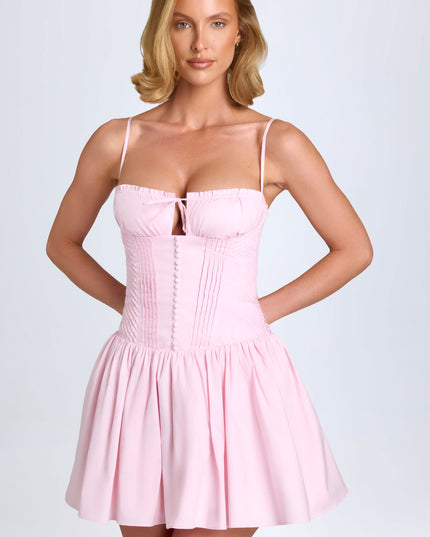 Blush Pintucked Shirred Mini Dress