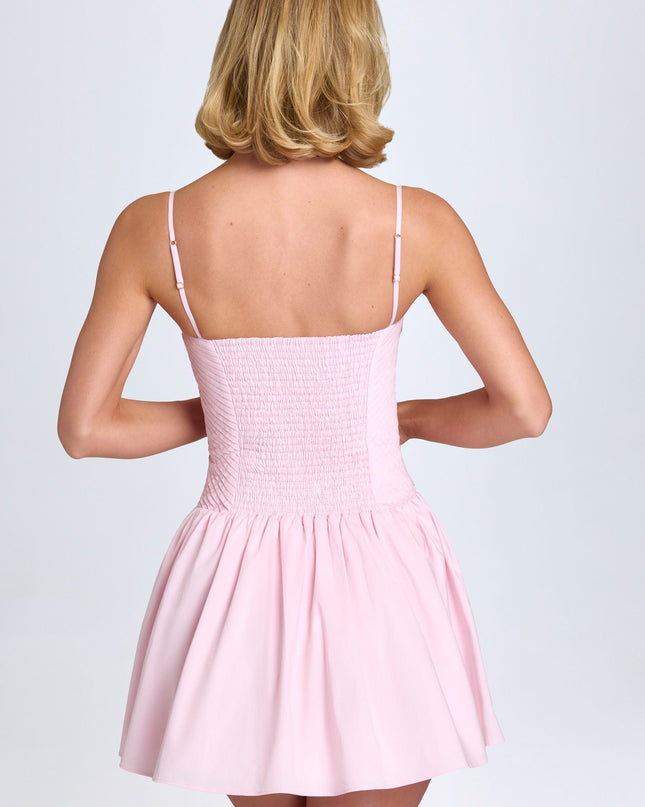 Blush Pintucked Shirred Mini Dress