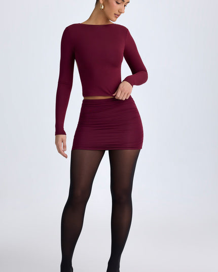 Wine Red Modal High Neck Long Sleeve Open Back Top