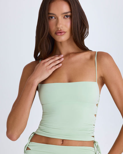 Green Ruched Cut-Out Top