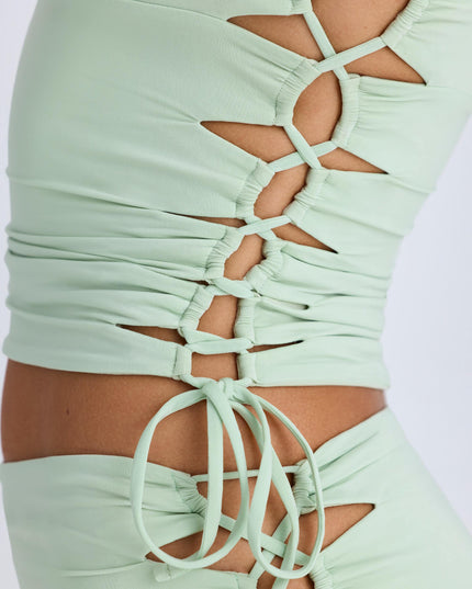Green Ruched Cut-Out Top