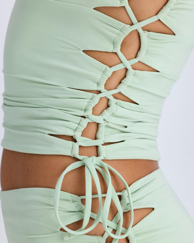 Green Ruched Cut-Out Top