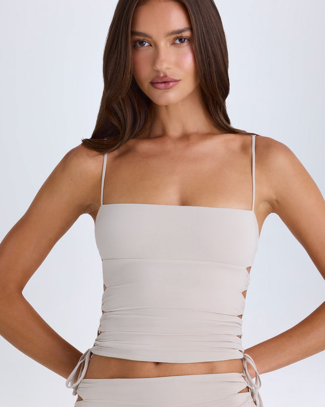 Taupe Ruched Cut-Out Top