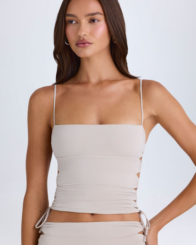 Taupe Ruched Cut-Out Top