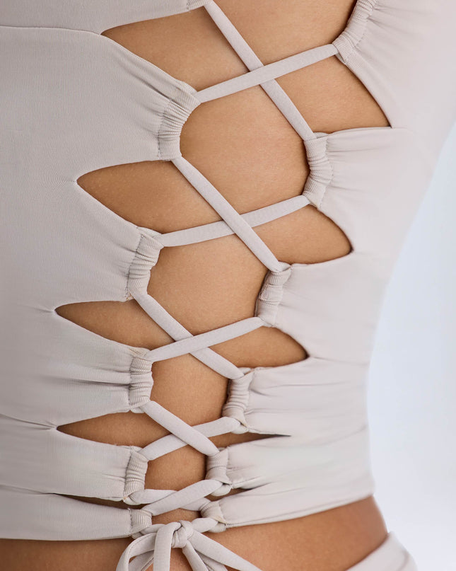 Taupe Ruched Cut-Out Top