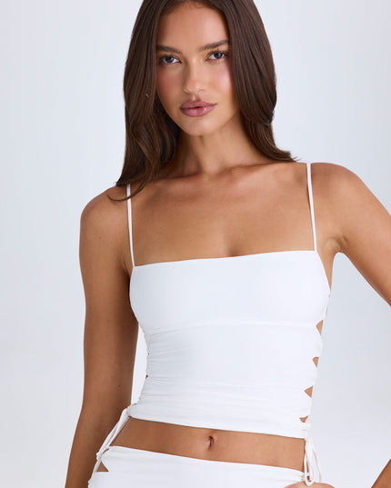 White Ruched Cut-Out Top