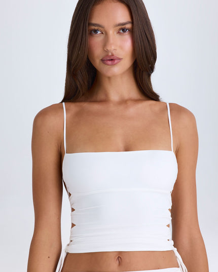 White Ruched Cut-Out Top