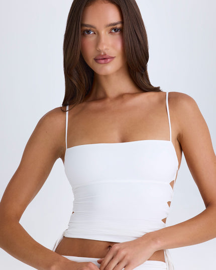 White Ruched Cut-Out Top