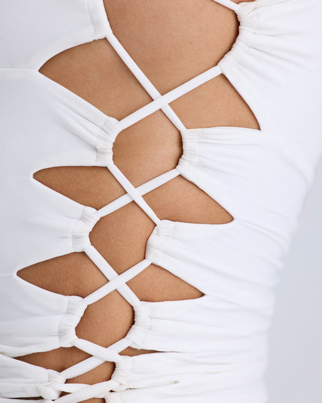 White Ruched Cut-Out Top