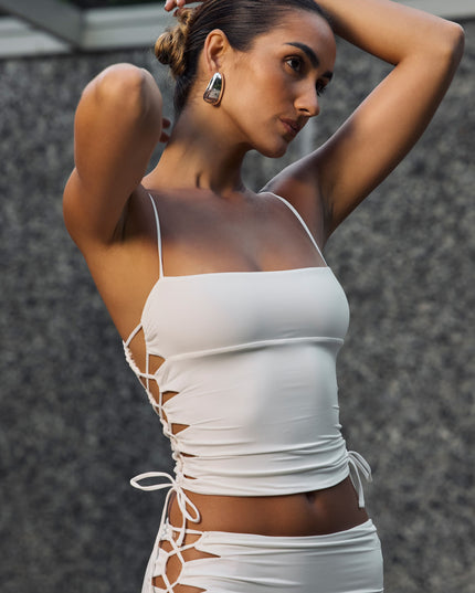 White Ruched Cut-Out Top