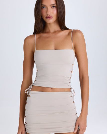 Taupe Ruched Cut-Out Mini Skirt