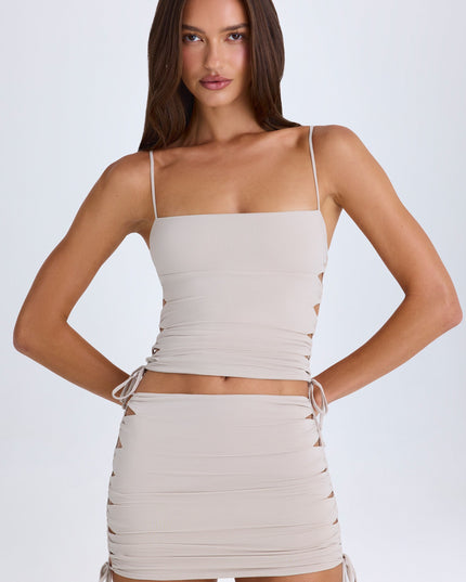 Taupe Ruched Cut-Out Mini Skirt