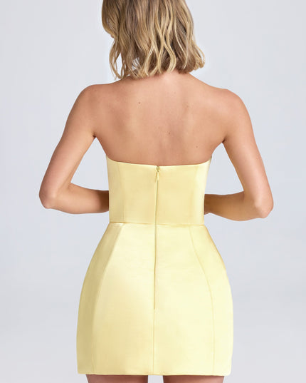 Lemon Sherbet Bandeau Structured Tulip Mini Dress