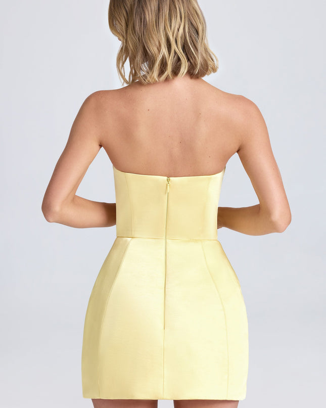 Lemon Sherbet Bandeau Structured Tulip Mini Dress