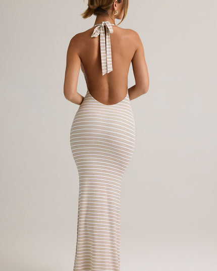 Pink Yellow Stripe Modal Halterneck Maxi Dress