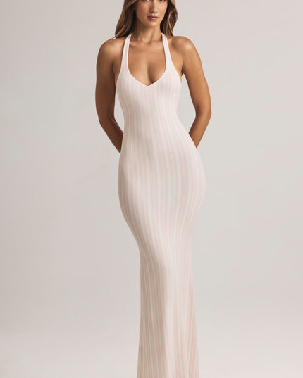 Stripe Print Modal Halterneck Maxi Dress