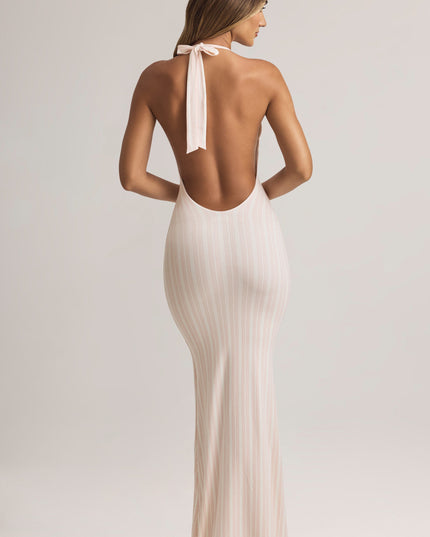 Stripe Print Modal Halterneck Maxi Dress