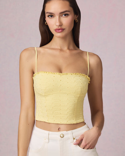 Lemon Yellow Modal Broderie Anglaise Camisole Top