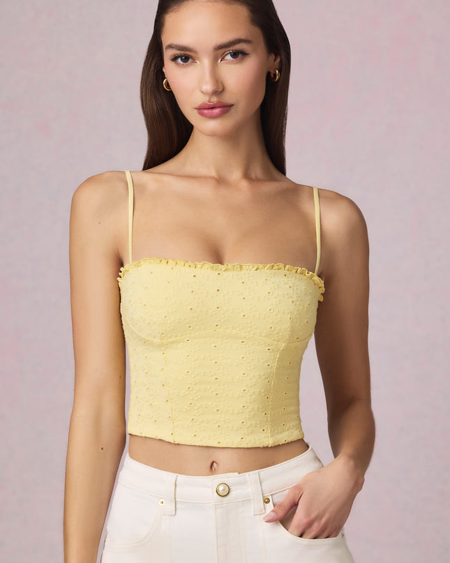 Lemon Yellow Modal Broderie Anglaise Camisole Top