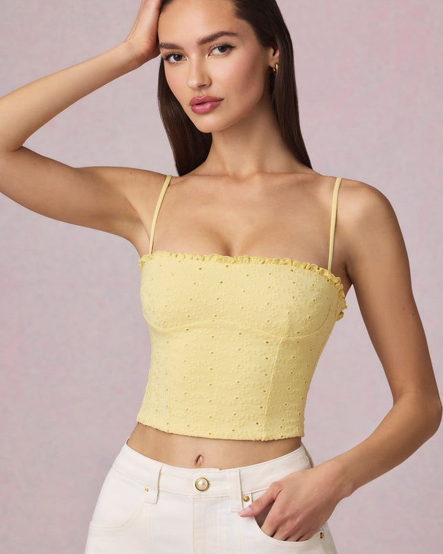 Lemon Yellow Modal Broderie Anglaise Camisole Top