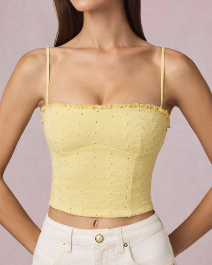 Lemon Yellow Modal Broderie Anglaise Camisole Top
