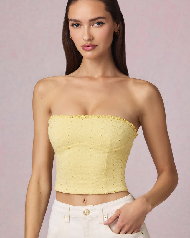 Lemon Yellow Modal Broderie Anglaise Camisole Top