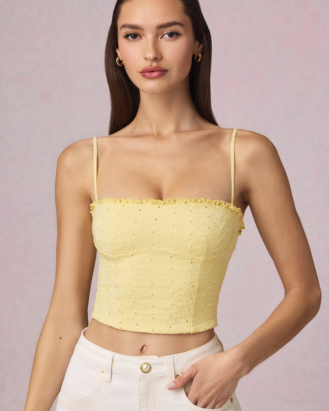 Lemon Yellow Modal Broderie Anglaise Camisole Top