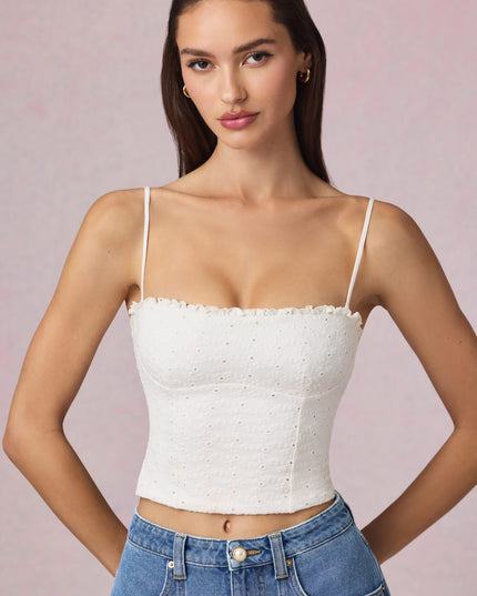 White Modal Broderie Anglaise Camisole Top