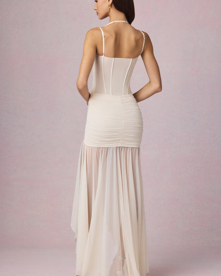 Ivory Ruched Asymmetric Corset Gown