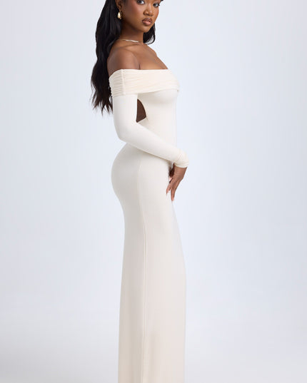 Ivory Modal Off-Shoulder Open-Back Maxi Dress