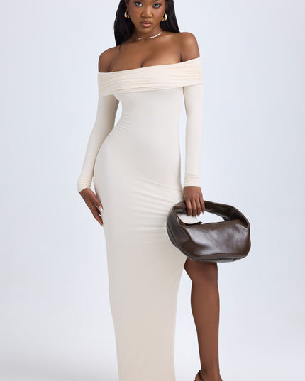 Ivory Modal Off-Shoulder Open-Back Maxi Dress